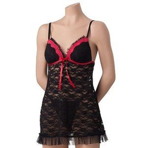 Apt. 9 2-Piece Ruffles & Lace Babydoll Chemise & G-String Thong Lingerie Set